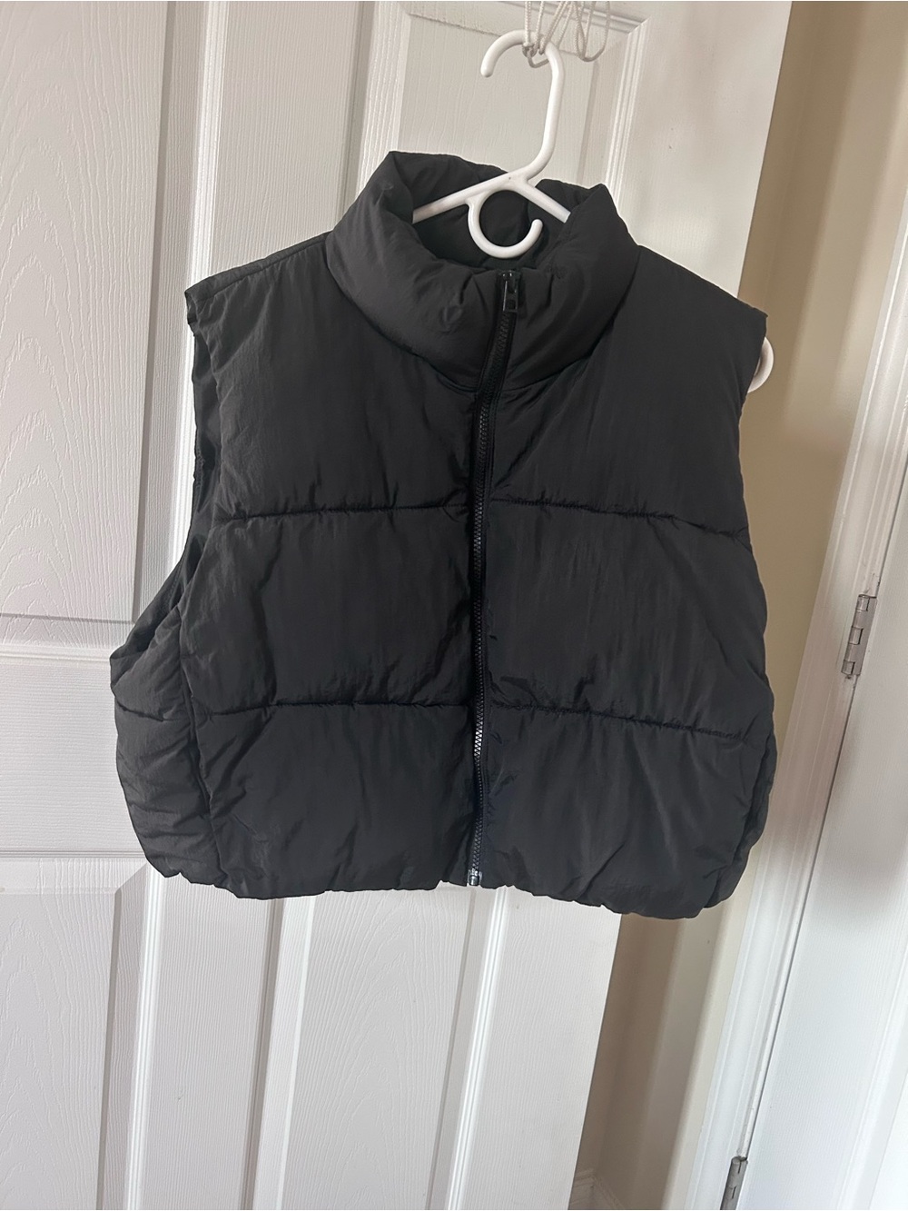 Divided Black Puffer Vest - Cropped Sleeveless Layer